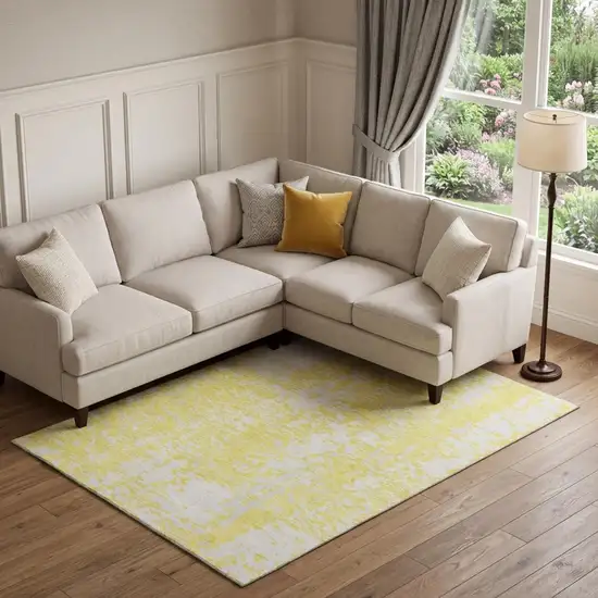 Yellow And Ivory Abstract Washable Area Rug With UV Protection Photo 1