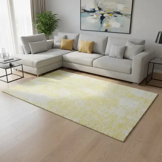 Yellow And Ivory Abstract Washable Area Rug With UV Protection Photo 2