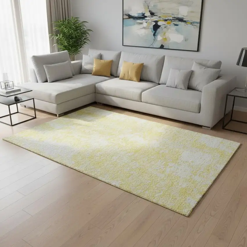 Yellow And Ivory Abstract Washable Area Rug With UV Protection Photo 2