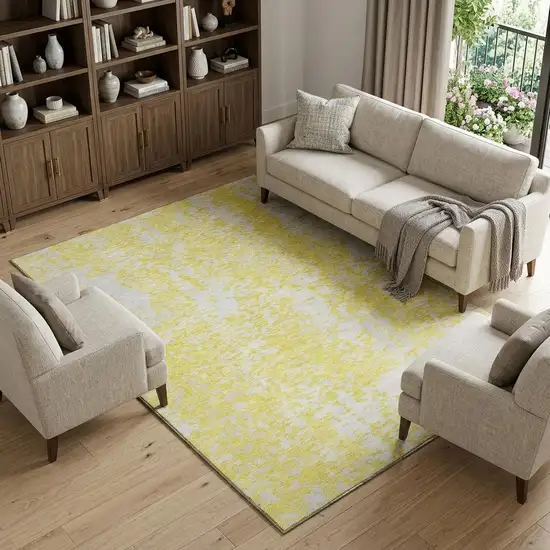Yellow And Ivory Abstract Washable Area Rug With UV Protection Photo 1