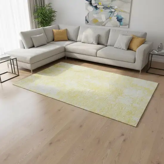 Yellow And Ivory Abstract Washable Area Rug With UV Protection Photo 2