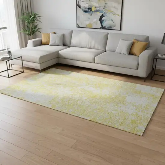 Yellow And Ivory Abstract Washable Area Rug With UV Protection Photo 2