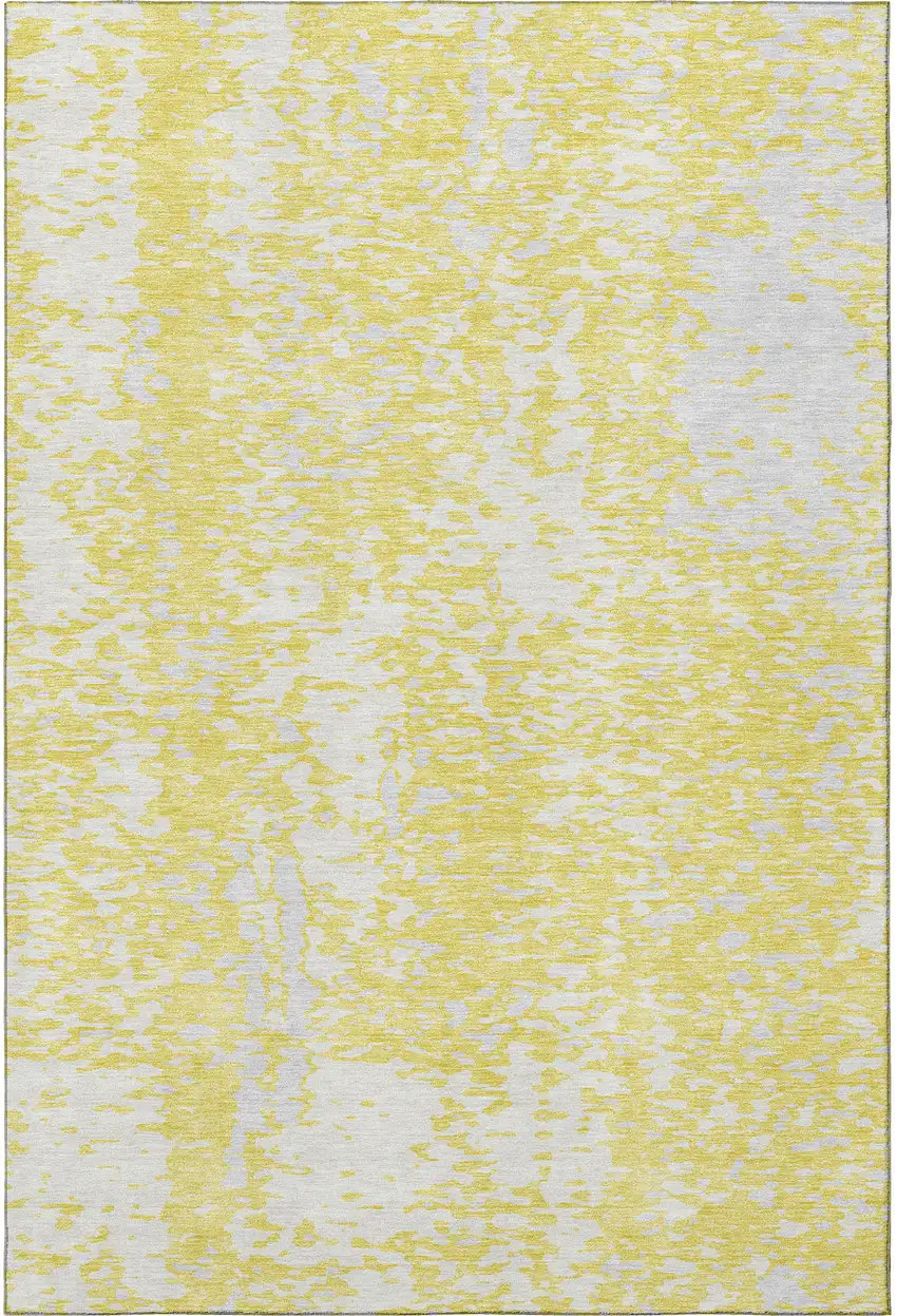 Yellow And Ivory Abstract Washable Area Rug With UV Protection Photo 3