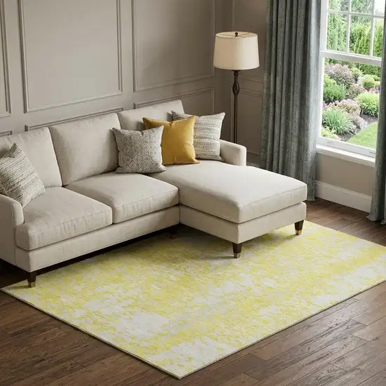 Yellow And Ivory Abstract Washable Area Rug With UV Protection Photo 1
