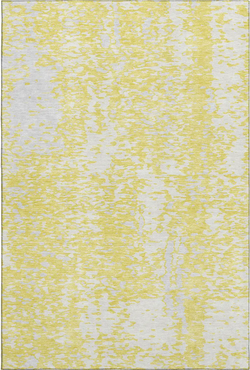 Yellow And Ivory Abstract Washable Area Rug With UV Protection Photo 1