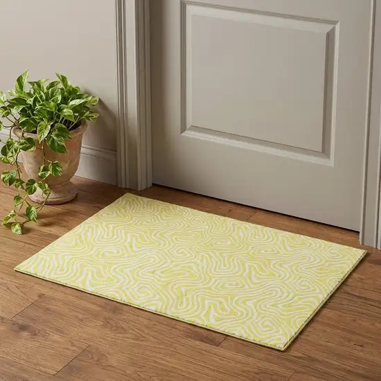 Yellow And Ivory Abstract Washable Area Rug With UV Protection Photo 1