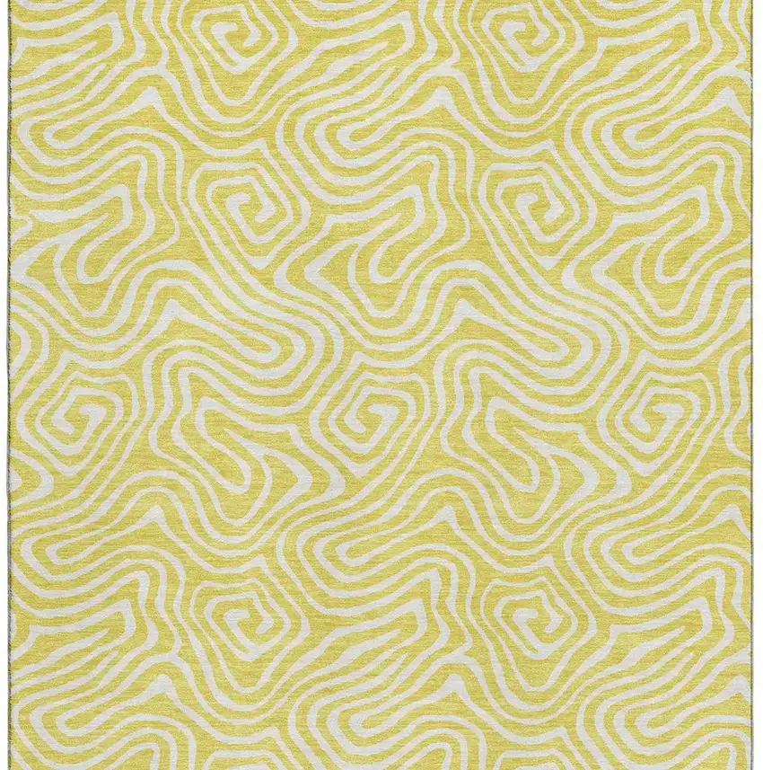 Yellow And Ivory Abstract Washable Area Rug With UV Protection Photo 3