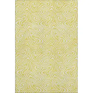 Photo of Yellow And Ivory Abstract Washable Area Rug With UV Protection