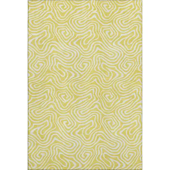 Yellow And Ivory Abstract Washable Area Rug With UV Protection Photo 1