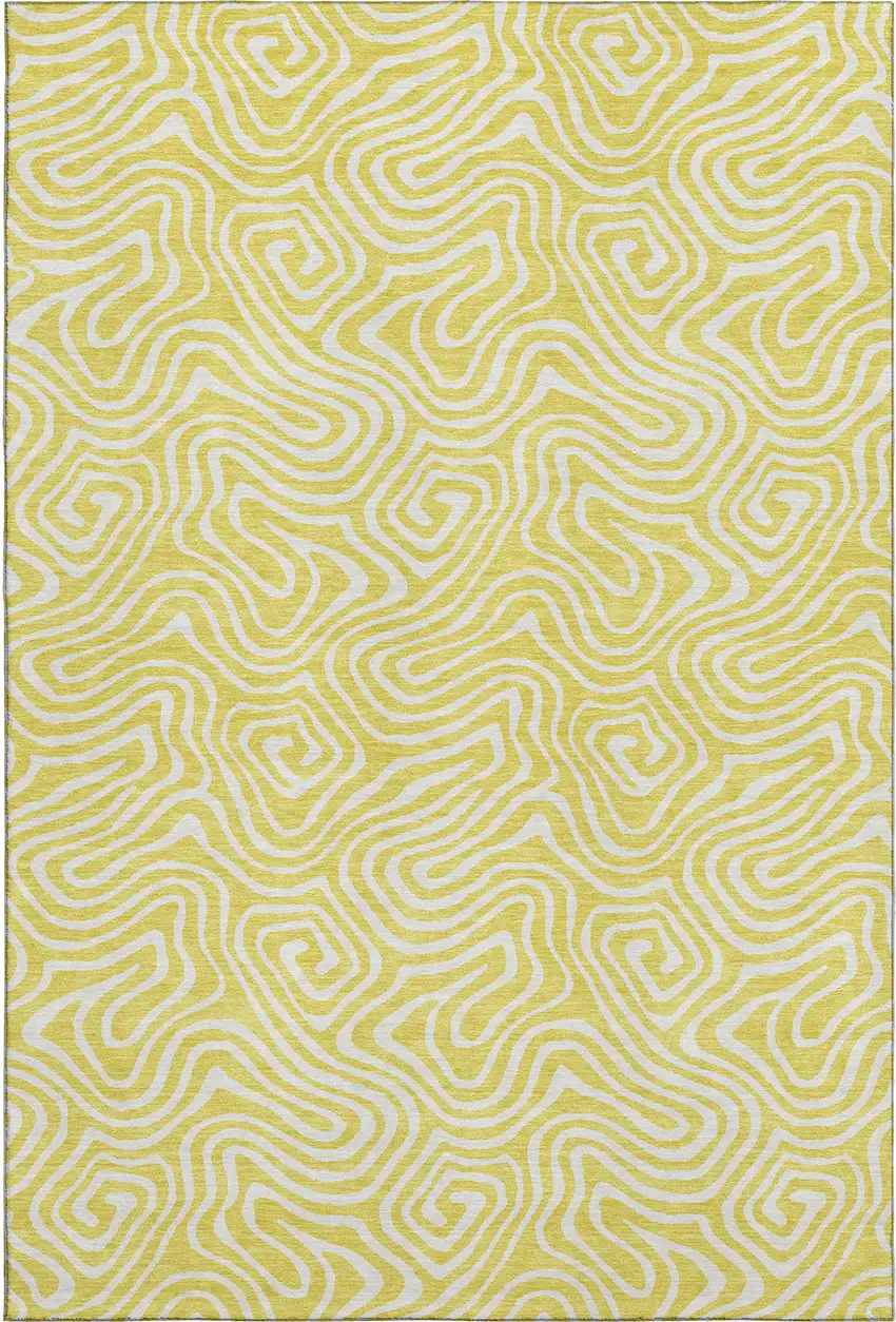 Yellow And Ivory Abstract Washable Area Rug With UV Protection Photo 1