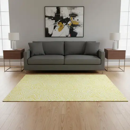 Yellow And Ivory Abstract Washable Area Rug With UV Protection Photo 2