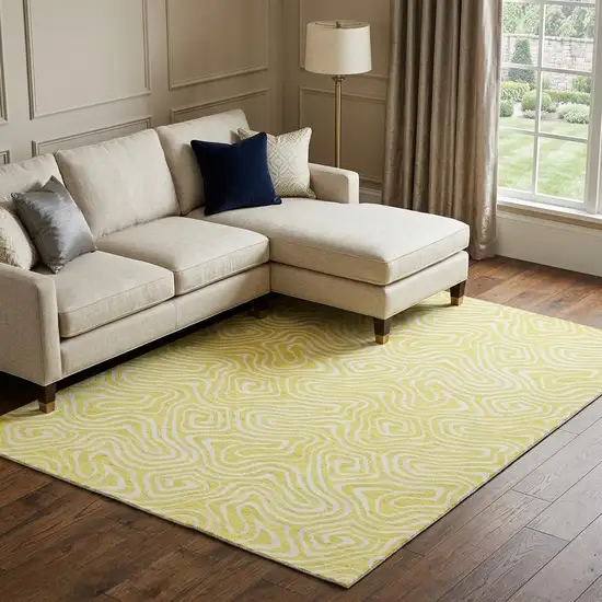 Yellow And Ivory Abstract Washable Area Rug With UV Protection Photo 1