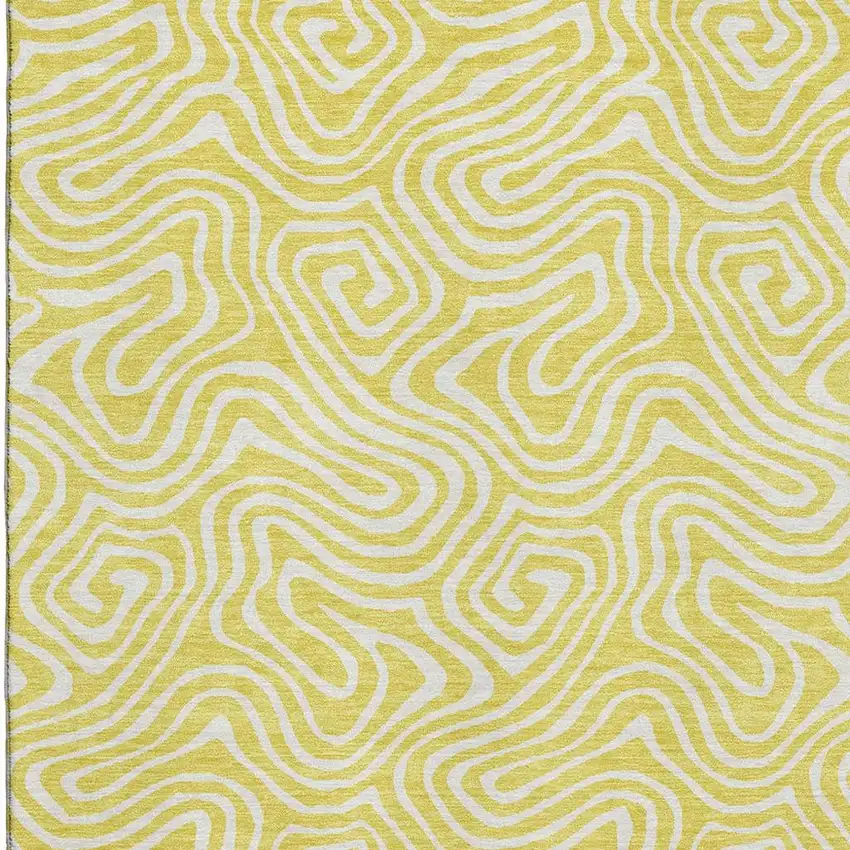 Yellow And Ivory Abstract Washable Area Rug With UV Protection Photo 2