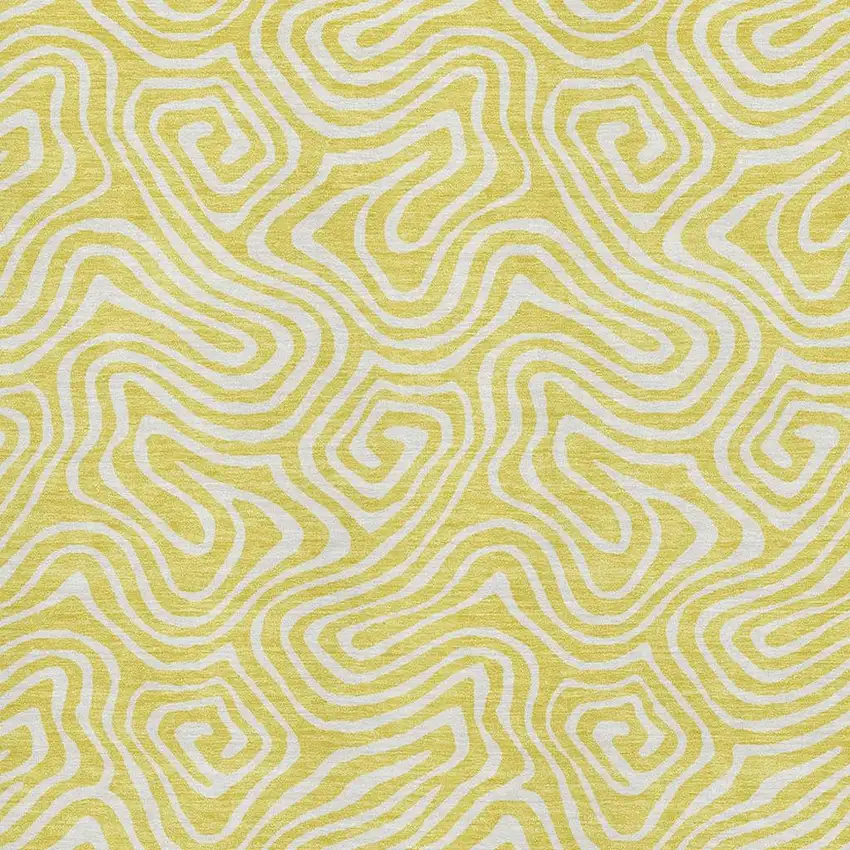 Yellow And Ivory Abstract Washable Area Rug With UV Protection Photo 2