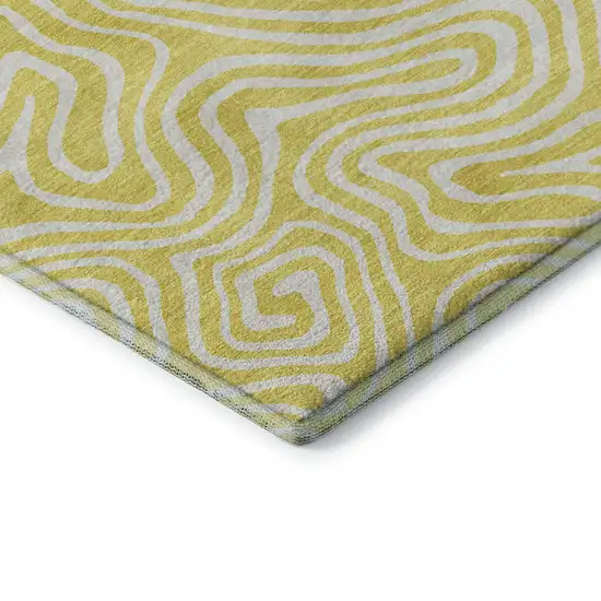 Yellow And Ivory Abstract Washable Area Rug With UV Protection Photo 7