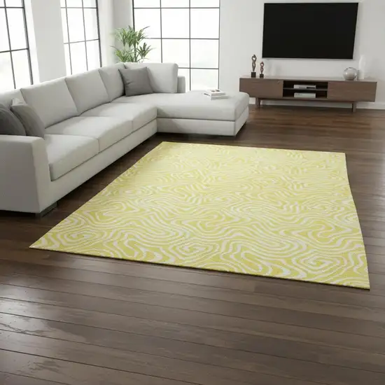 Yellow And Ivory Abstract Washable Area Rug With UV Protection Photo 2