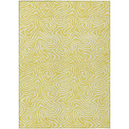 Yellow And Ivory Abstract Washable Indoor Outdoor Area Rug Photo 2