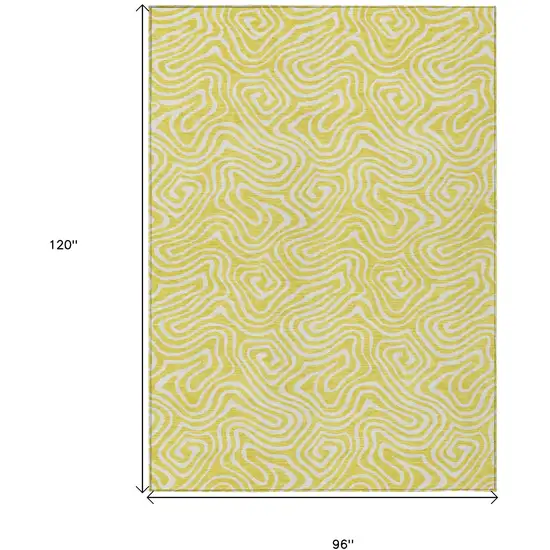 Yellow And Ivory Abstract Washable Indoor Outdoor Area Rug Photo 3