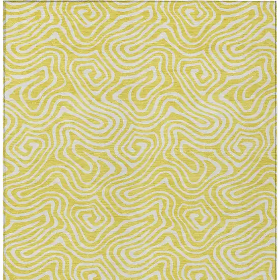 Yellow And Ivory Abstract Washable Indoor Outdoor Area Rug Photo 8
