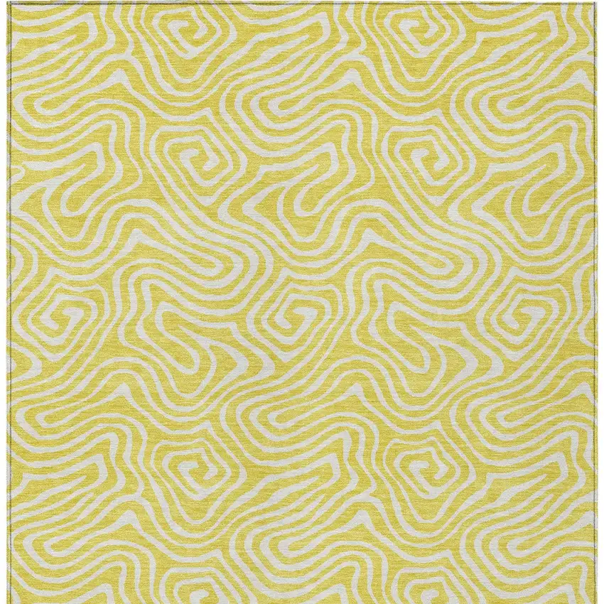 Yellow And Ivory Abstract Washable Indoor Outdoor Area Rug Photo 8