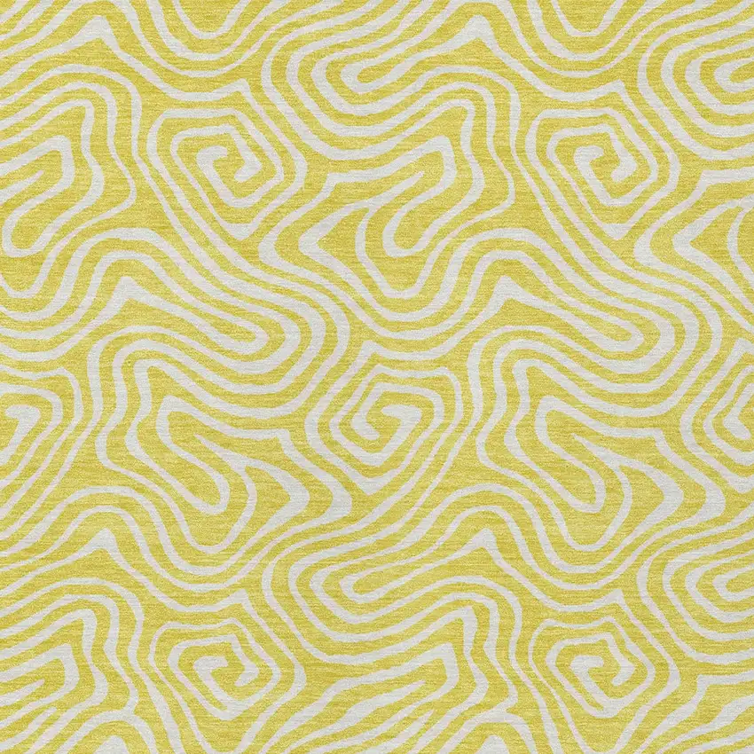 Yellow And Ivory Abstract Washable Indoor Outdoor Area Rug Photo 7
