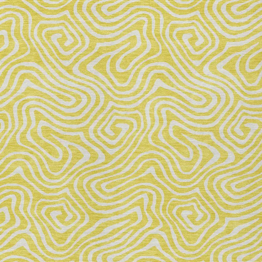 Yellow And Ivory Abstract Washable Indoor Outdoor Area Rug Photo 7