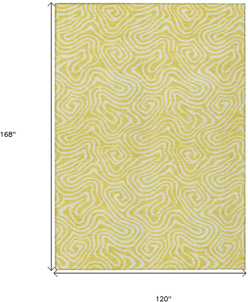 Yellow And Ivory Abstract Washable Indoor Outdoor Area Rug Photo 3