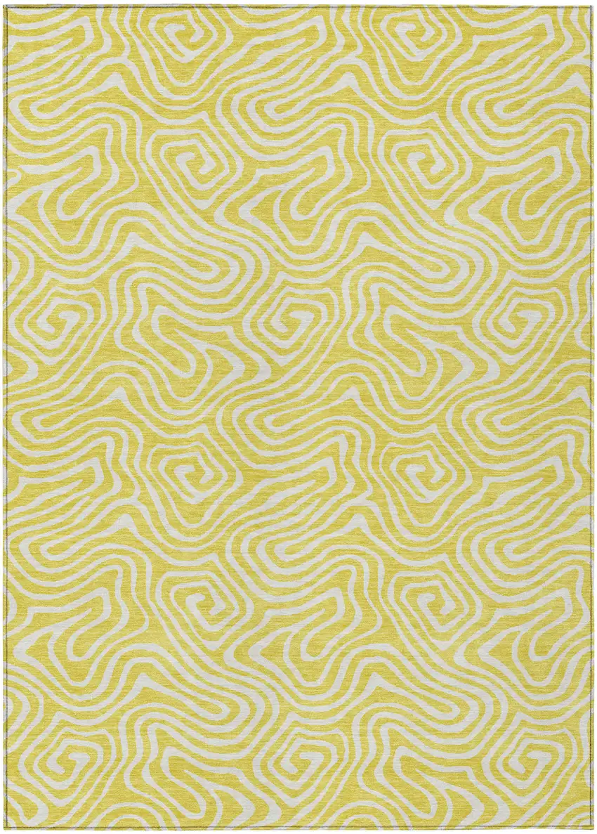 Yellow And Ivory Abstract Washable Indoor Outdoor Area Rug Photo 2