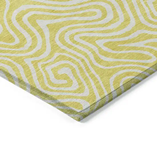 Yellow And Ivory Abstract Washable Indoor Outdoor Area Rug Photo 5