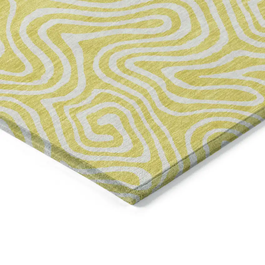 Yellow And Ivory Abstract Washable Indoor Outdoor Area Rug Photo 5