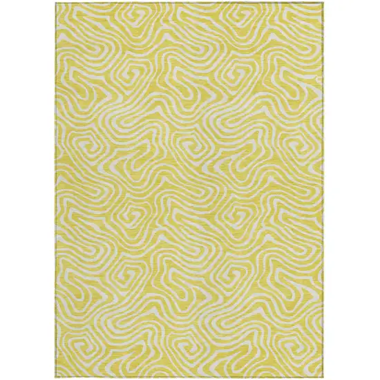 Yellow And Ivory Abstract Washable Indoor Outdoor Area Rug Photo 8