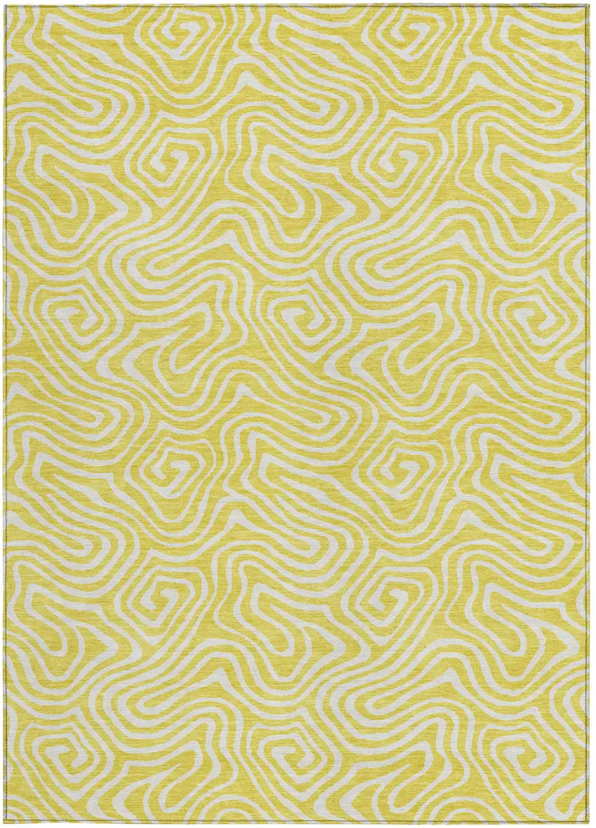 Yellow And Ivory Abstract Washable Indoor Outdoor Area Rug Photo 8