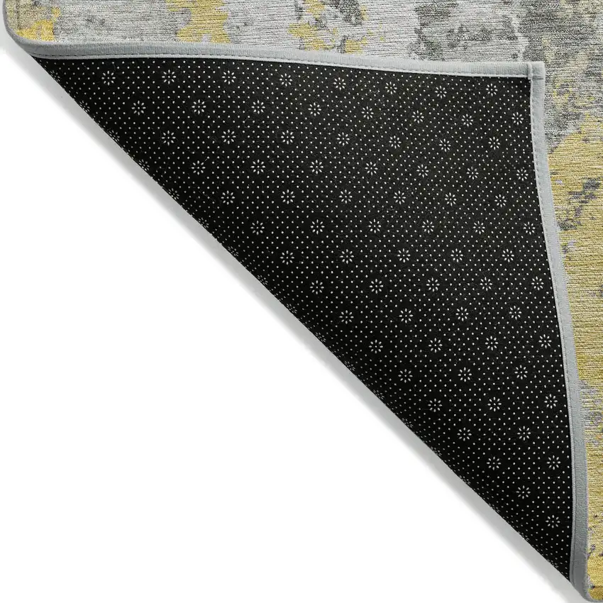 Yellow And Ivory Abstract Washable Indoor Outdoor Area Rug Photo 7