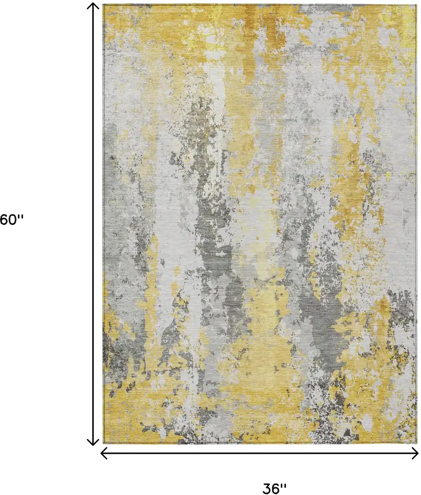 Yellow And Ivory Abstract Washable Indoor Outdoor Area Rug Photo 8