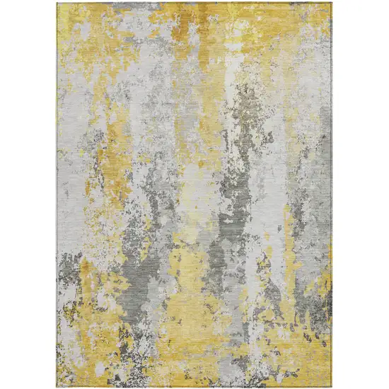 Yellow And Ivory Abstract Washable Indoor Outdoor Area Rug Photo 8