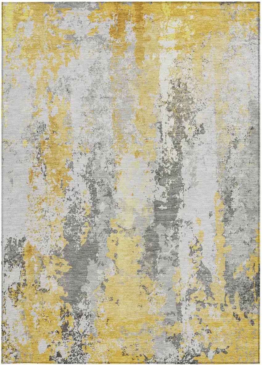 Yellow And Ivory Abstract Washable Indoor Outdoor Area Rug Photo 8