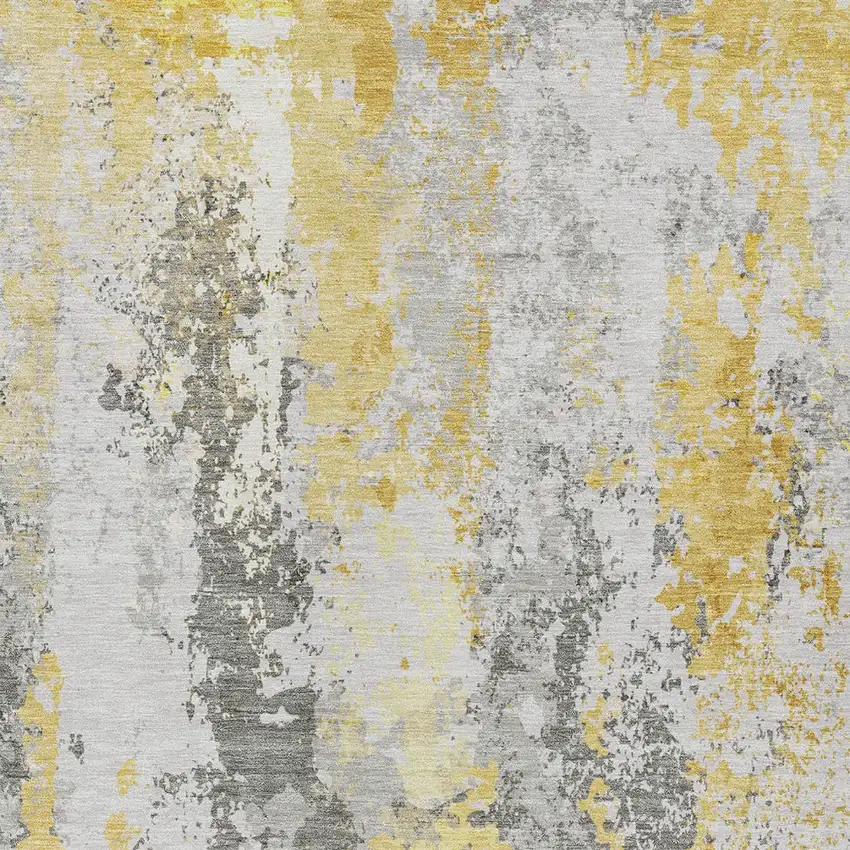 Yellow And Ivory Abstract Washable Indoor Outdoor Area Rug Photo 6