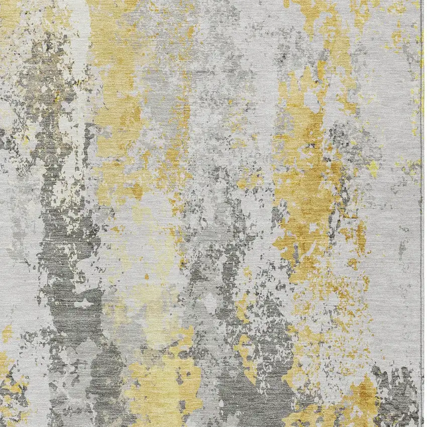Yellow And Ivory Abstract Washable Indoor Outdoor Area Rug Photo 9