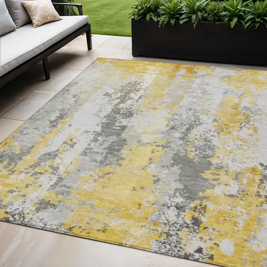 Yellow And Ivory Abstract Washable Indoor Outdoor Area Rug Photo 2