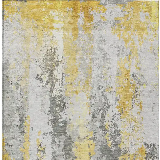 Yellow And Ivory Abstract Washable Indoor Outdoor Area Rug Photo 6
