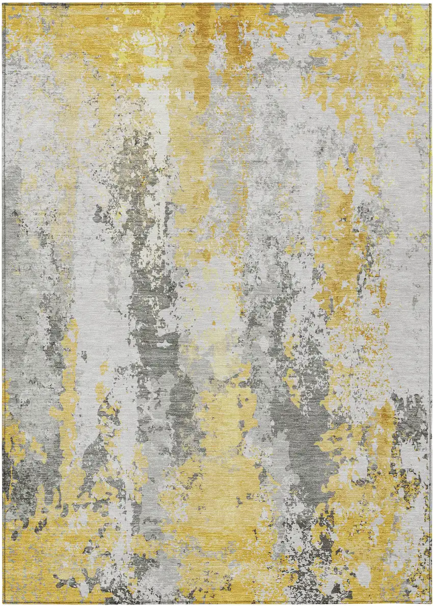 Yellow And Ivory Abstract Washable Indoor Outdoor Area Rug Photo 7