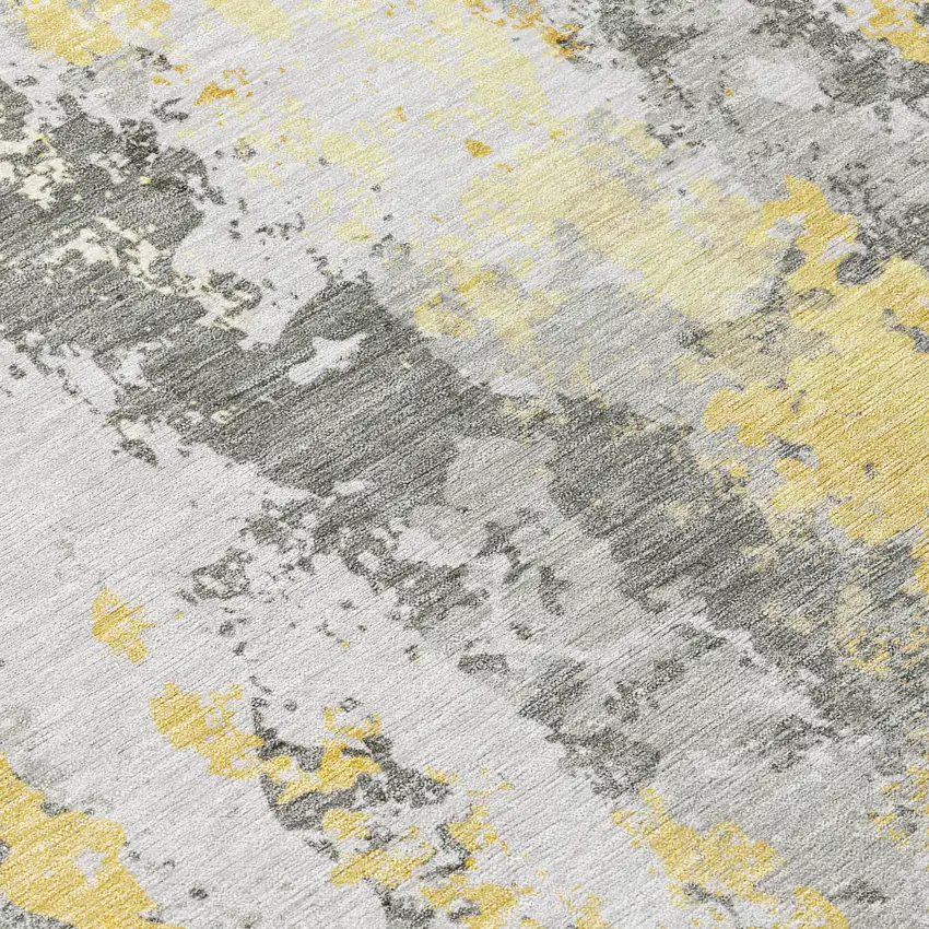 Yellow And Ivory Abstract Washable Indoor Outdoor Area Rug Photo 1