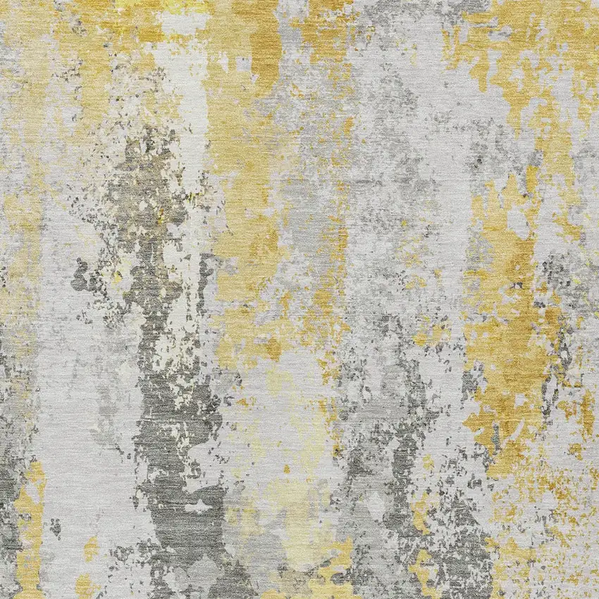 Yellow And Ivory Abstract Washable Indoor Outdoor Area Rug Photo 9