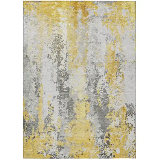 Yellow And Ivory Abstract Washable Indoor Outdoor Area Rug Photo 7