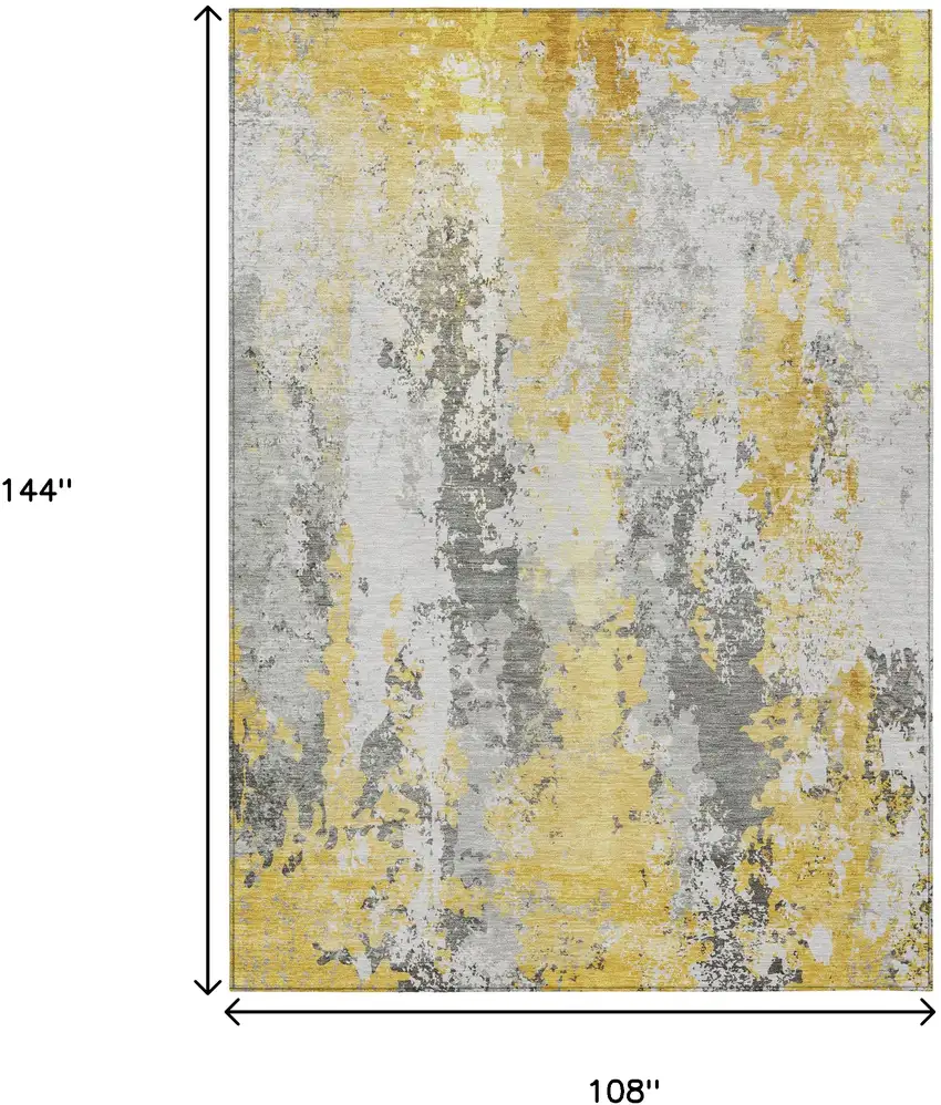 Yellow And Ivory Abstract Washable Indoor Outdoor Area Rug Photo 9