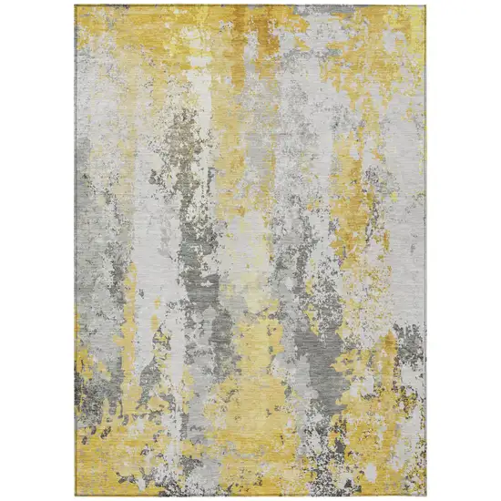 Yellow And Ivory Abstract Washable Indoor Outdoor Area Rug Photo 4