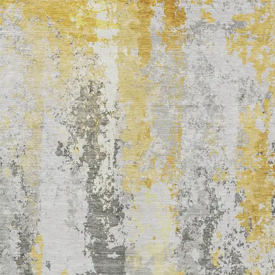Yellow And Ivory Abstract Washable Indoor Outdoor Area Rug Photo 6