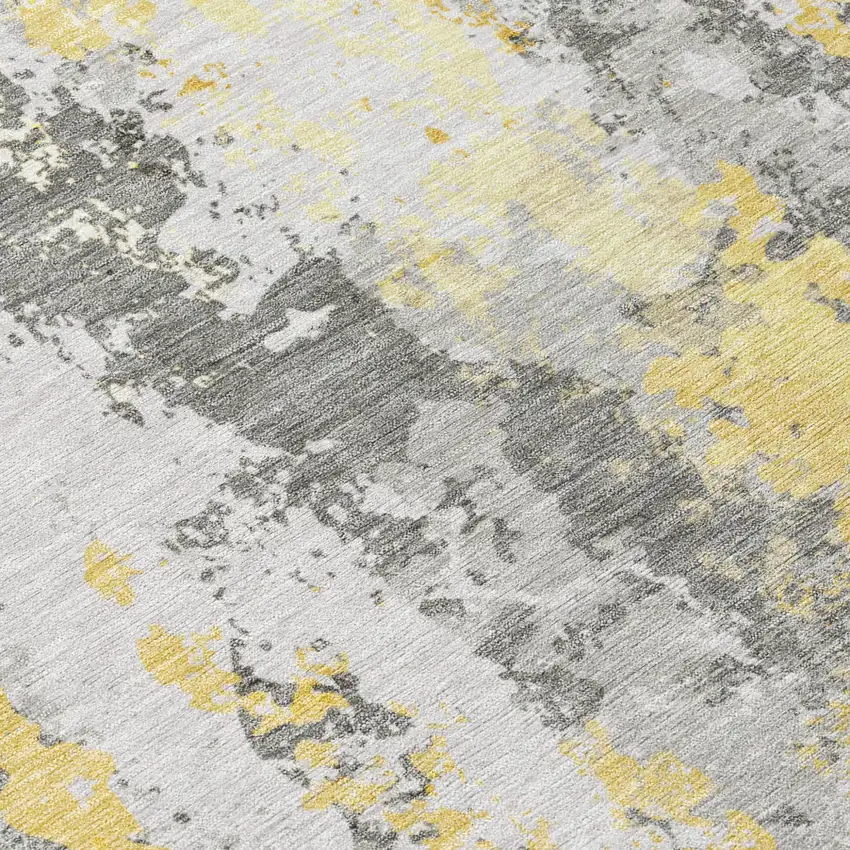 Yellow And Ivory Abstract Washable Indoor Outdoor Area Rug Photo 2