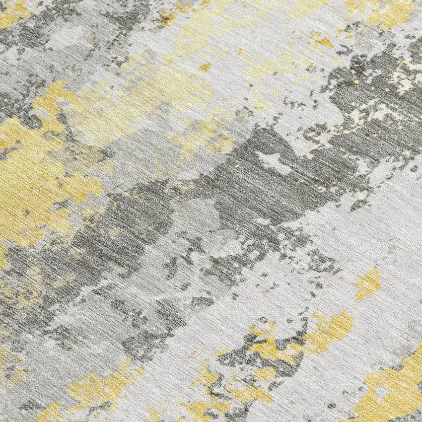 Yellow And Ivory Abstract Washable Indoor Outdoor Area Rug Photo 3