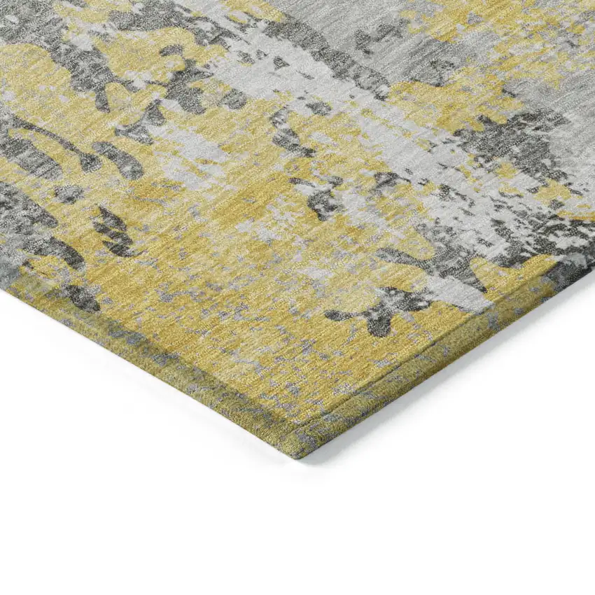 Yellow And Ivory Abstract Washable Indoor Outdoor Area Rug Photo 9